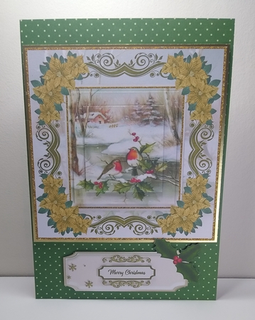Christmas Robins Snow Scene Gold Poinsettia Topper by Roseanna Miles