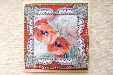 Poppies Gold 5in Square One Corner Stacker by Rosina Walker
