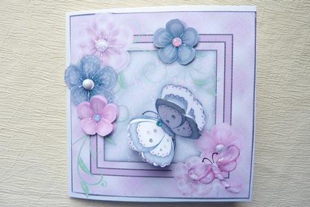 3D Butterfly and Silk Flowers Card Front by Rosina Walker
