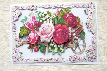 Roses in a Wheelbarrow, A4 Topper by Rosina Walker