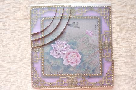 Oriental Butterfly Peony2 6inch Duo Corner Stack Card Front by Rosina Walker