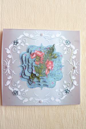 Ornate Large Square Card Front in Turquoise by Rosina Walker
