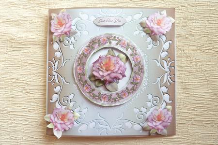 Ornate Large Square Card Front in Beige by Rosina Walker