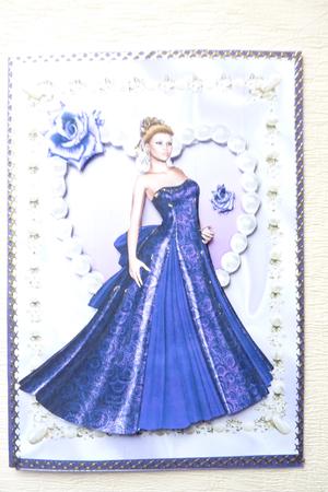 Beautiful Lady in a Purple Gown on a Pearl Heart, A4 Topper by Rosina Walker