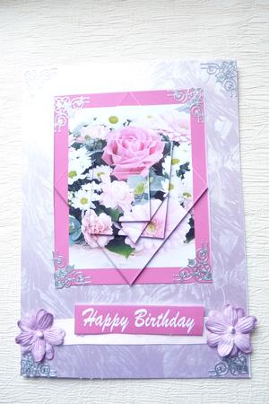 Pretty Pinks Floral Alternating Pyramid Card Many Occasion by Rosina Walker