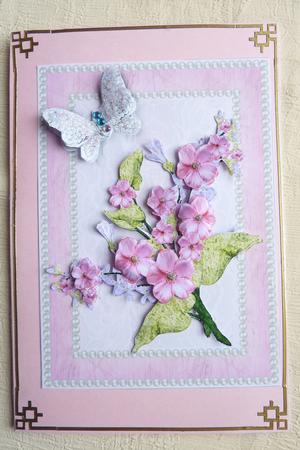 Pink Briar Roses in Pearl Edged Frame with Diamond Butterfly by Rosina Walker