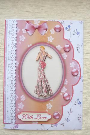 Lovely Lady A4 Scallop Edge Card Front by Rosina Walker