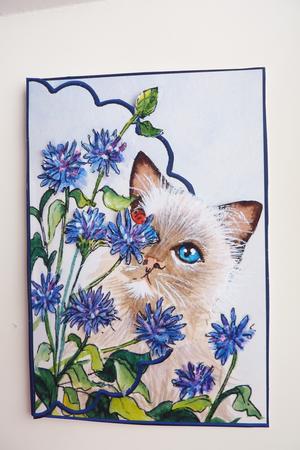 Cat in the Cornflowers Envelope Card with Decoupage by Rosina Walker