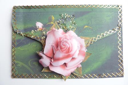 Pink Rose on a Envelope by Rosina Walker