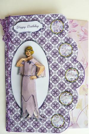 Vintage Lady in Lilac Scalloped Edge Card by Rosina Walker