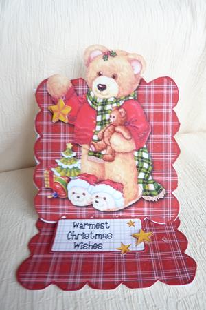 Christmas Teddy Bear - Scalloped Easel Card by Rosina Walker