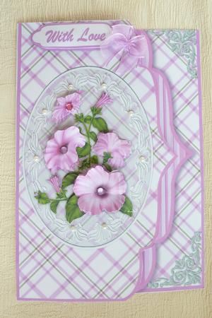 Petunias Double Elegant Scallop Faux Envelope Card Front by Rosina Walker