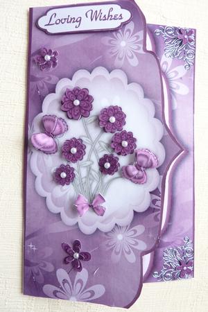 Burgundy Flowers Double Scallop Faux Envelope Card Front by Rosina Walker