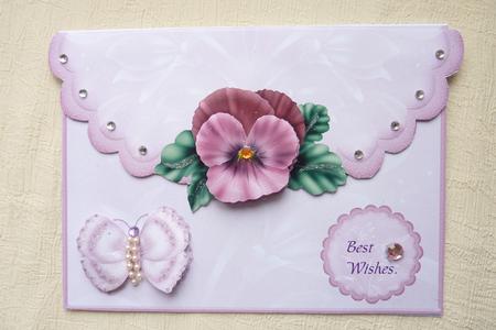 Envelope Style Card Front with Pansies 3 by Rosina Walker