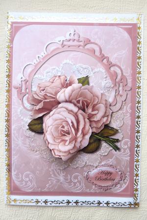Deep Pink Roses and Embroidery by Rosina Walker