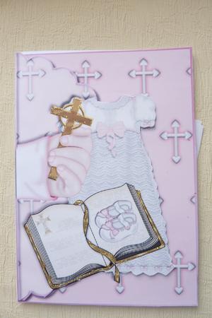 Girls Christening Scalloped Edge Envelope Card by Rosina Walker