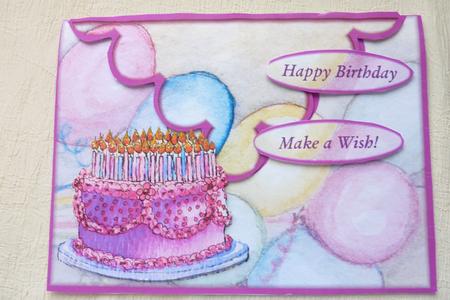 Birthday Cake with Candles on Balloons Envelope Decoupage by Rosina Walker