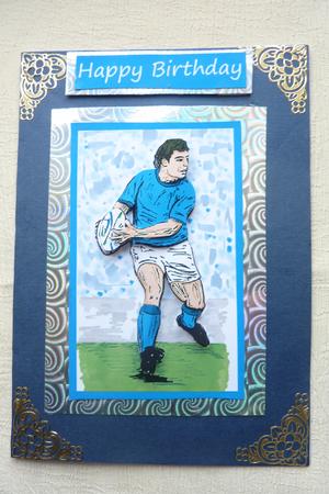 Rugby Player with Blue Shirt - Decoupage by Rosina Walker