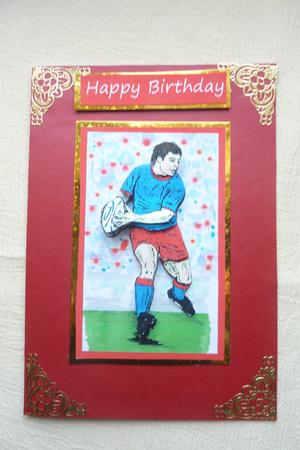 Rugby Player with Blue & Red Shirt - Decoupage by Rosina Walker