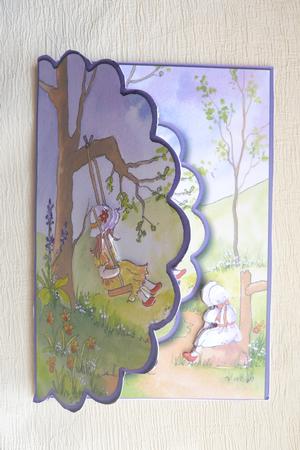 Girls Playing Envelope Card with Decoupage by Rosina Walker