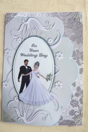 Bride and Groom Scalloped Edge Wedding Card by Rosina Walker