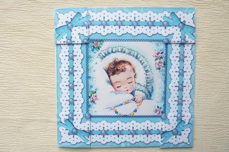 Blue Baby Boy Embroidery Anglaise 8in Picture Topper Sheet by Rosina Walker