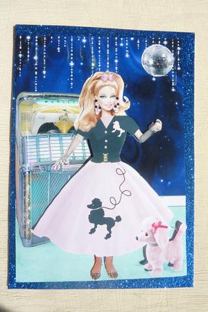 Rock 'n' Roll Jukebox Jive Girl & Poodle Print & Fold Card by Rosina Walker