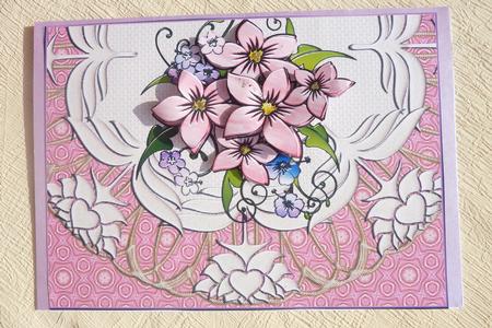 Delicate Pink Flowers on Doily - Birthday Wedding by Rosina Walker