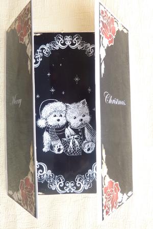 Westie Gate Fold Black and White Christmas Card by Rosina Walker