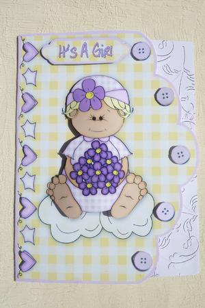 Baby Gingham Girl A4 Scallop Edge Card Front by Rosina Walker