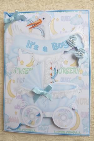 It's a Boy Stork and Pram Scalloped Edge Card by Rosina Walker
