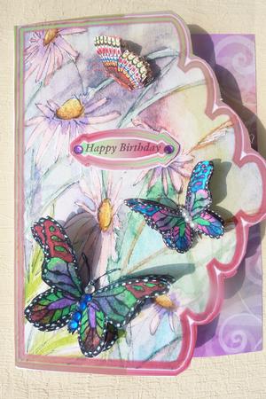 Butterflies on Daisies Scallop Edge Card Front Wth Decoupage by Rosina Walker