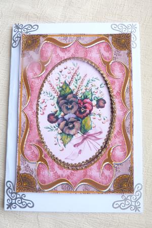 Colourful Pansies Fancy Bracket 7x5 Picture Card Front Frame by Rosina Walker