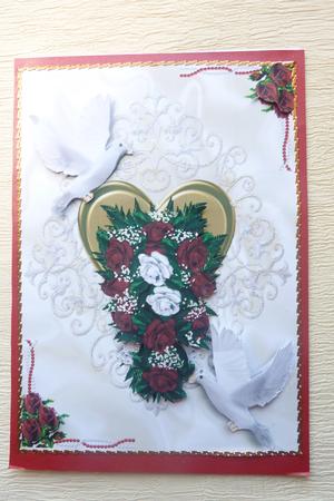 Red Roses & White Doves, A4 by Rosina Walker