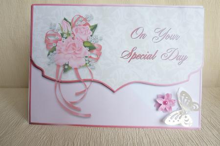 Special Day Pink Rose Corsage Scalloped Edge Envelope Card by Rosina Walker