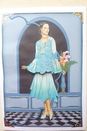 Deco Lady in Blue Envelope Card with Decoupage by Rosina Walker