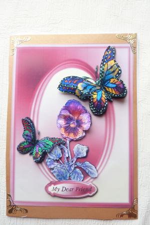 Butterflies Checking Out a Pansy Card Front with Decoupage by Rosina Walker