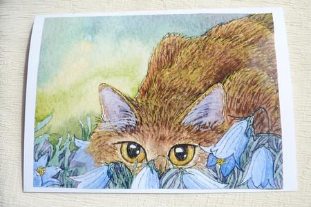 Cat Stalking Through the Harebells by Rosina Walker