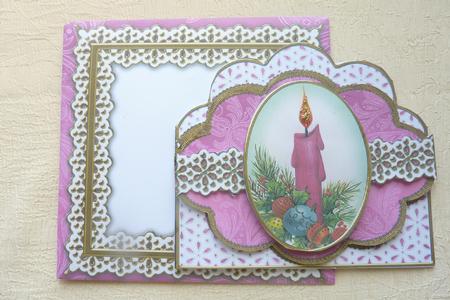 Pink Christmas Candle Anglaise Scallop 3D Decoupage Card Kit by Rosina Walker