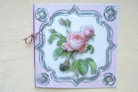 6" x 6" Vintage Rose & Butterfly Decoupage Pink Square Card by Rosina Walker