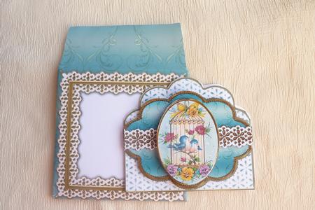 Lovebirds Em Anglaise Scalloped 3D Decoupage Card Kit by Rosina Walker