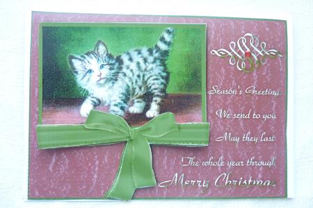 Vintage Christmas Kitten Card Front with Verse by Rosina Walker