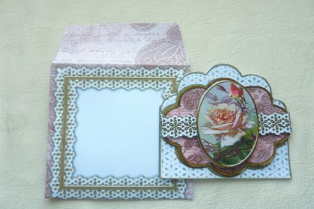 Peach Rose Em Anglaise Scalloped 3D Decoupage Card Kit by Rosina Walker