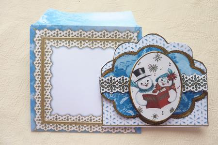Singing Snow Couple Anglaise Scalloped 3D Decoupage Card Kit by Rosina Walker