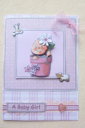 Baby Girl in Flowerpot 6x6 Square Card Front with Decoupage by Rosina Walker