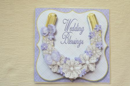 Wedding Blessings Floral Horseshoe Cream with Purple Trim by Rosina Walker