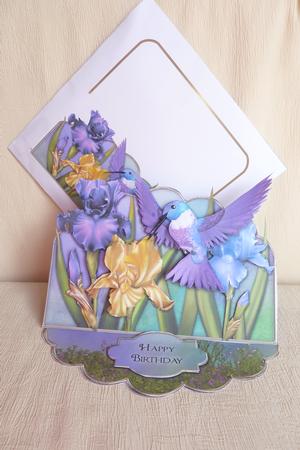Hummingbird in Iris Garden - Scalloped Easel Card Kit by Rosina Walker