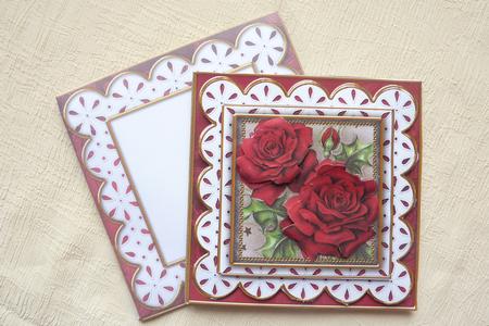 Red Roses Anglaise Scallop Square 3D Card Kit by Rosina Walker