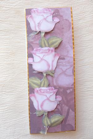 Pink Roses 1 Dl Card Front by Rosina Walker
