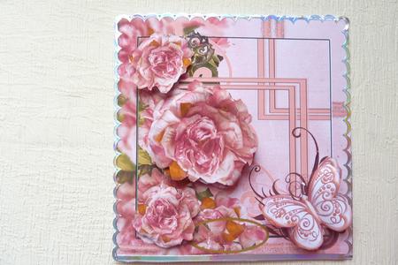 All Pretty in Pink Vintage Roses Decoupage with Greeting Ta by Rosina Walker